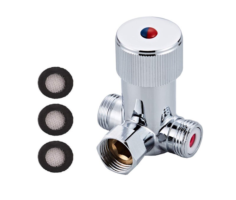 Gangang Thermostatic Mixing Valve,Faucet Water Hot Cold Valves,Inlet G1/2 Male Shower Control Mixer Outlet G1/2 Female with Sealing Ring - Image 1